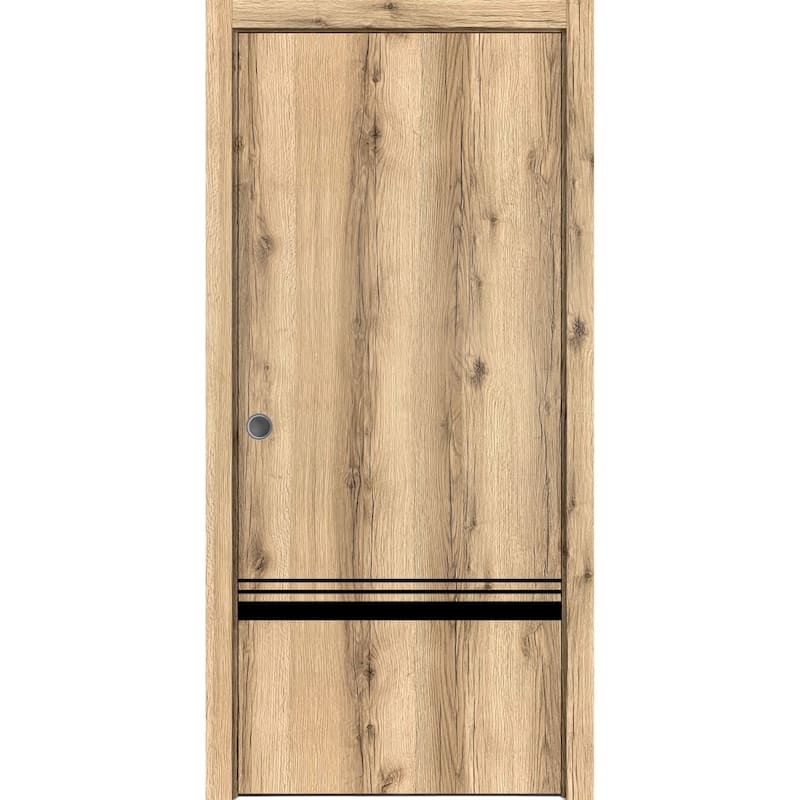 French Pocket Door 18 x 80 with Planum 0012 Oak with Kit Trims Rail - 28" x 80"