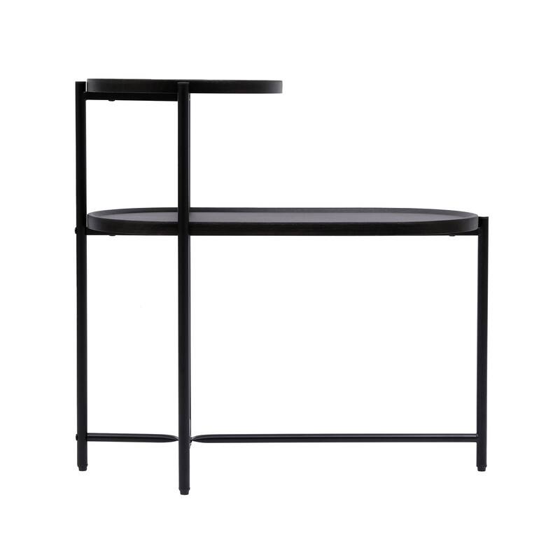 Round Coffee Table with Storage Tray 2 Tier Oval End Tables Wooden Small Side Table for Living Room