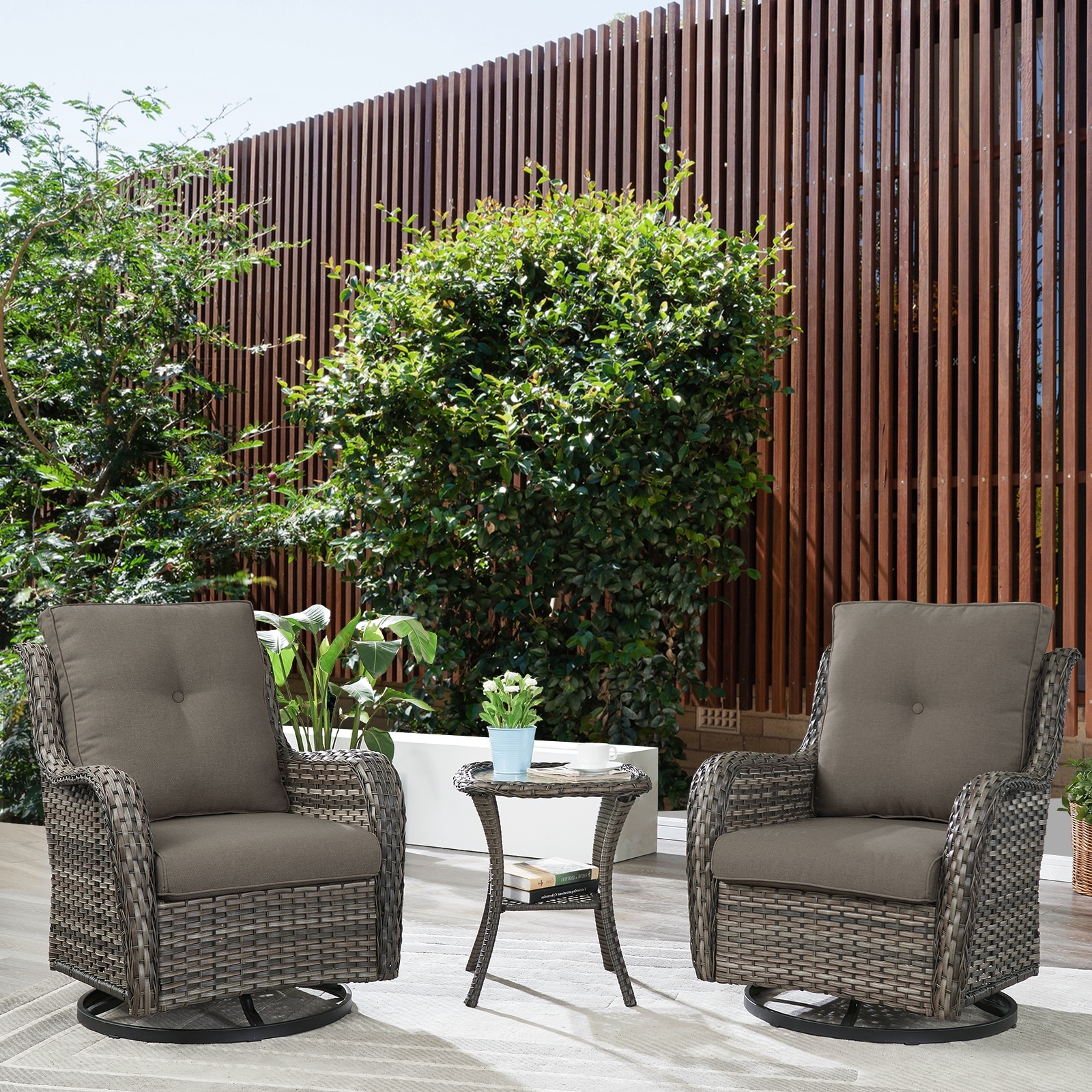 Gymojoy Patio Swivel Rocking Chair Coffee Table Set