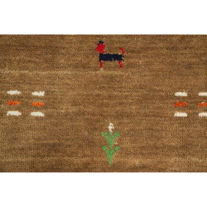 Hand Knotted Oriental 100% Wool Carpet Tribal Animal Pictorial Brown Gabbeh Area Rug - 4' 11'' X 5' 0''