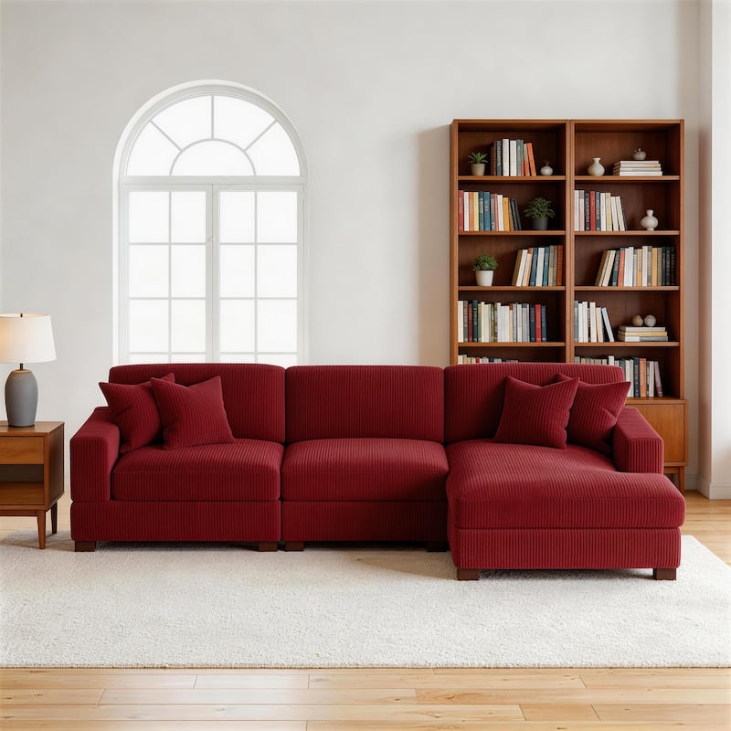 Oversized L-shaped Modular Sectional Sofa with Chaise Lounge - Red-3 Piece - Right Facing