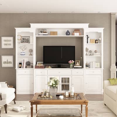 Large Entertainment Center Bookshelves 57x38 inch Hutch Space for TV