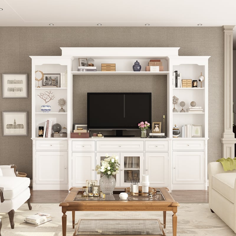 Media Wall Unit w/Spacious Storage White TV Stand Wall Storage Combo