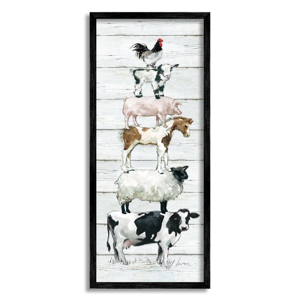 Stupell Balancing Farm Animals Rustic White Plank Pattern Framed Wall Art, Design by Carol Robinson