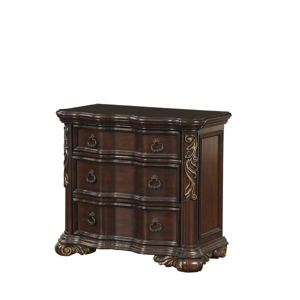 Royal Bedroom Cherry Finish Nightstand of 3 Drawers