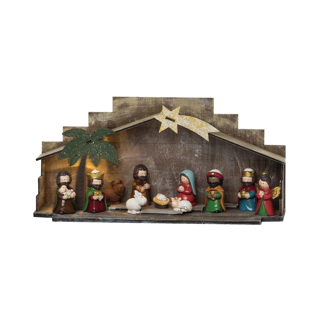 Multicolor Christmas Light-Up Nativity Figurines Set Indoor Decor