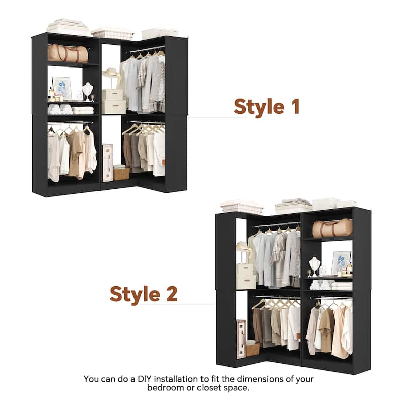 Cimly Set of 2 Corner Closet System, Freestanding Closet Organizer with Hanging Rods for Walk-in Closet