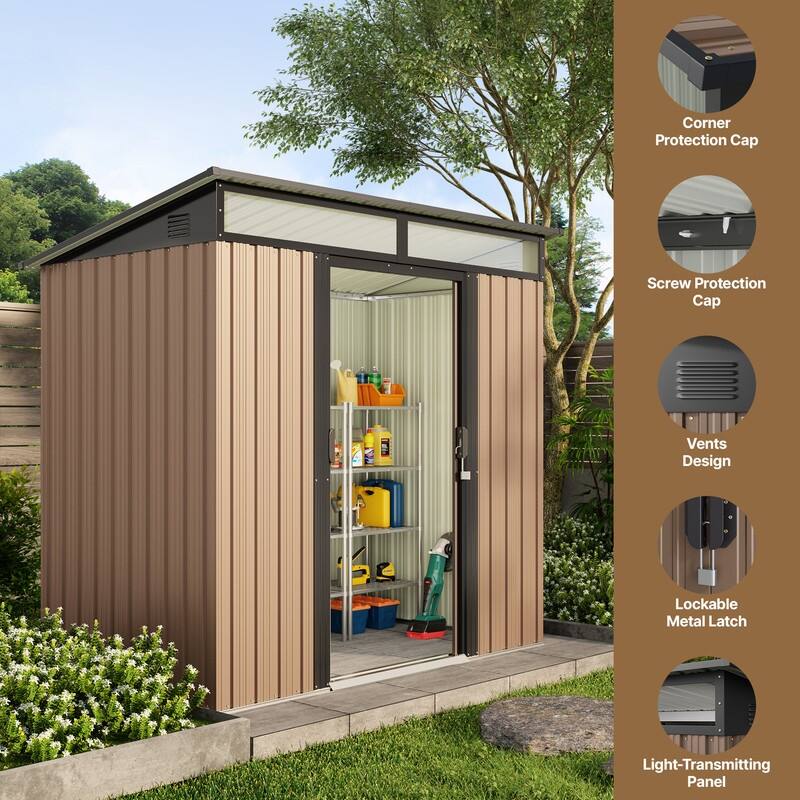 6' x 4' Outdoor Metal Storage Shed, Outdoor Metal Garden Shed with Glass Window and Sliding Door