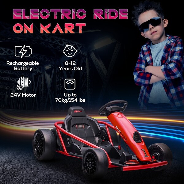24V Electric Go-Kart for Kids, 8.1 MPH Drifting Car with