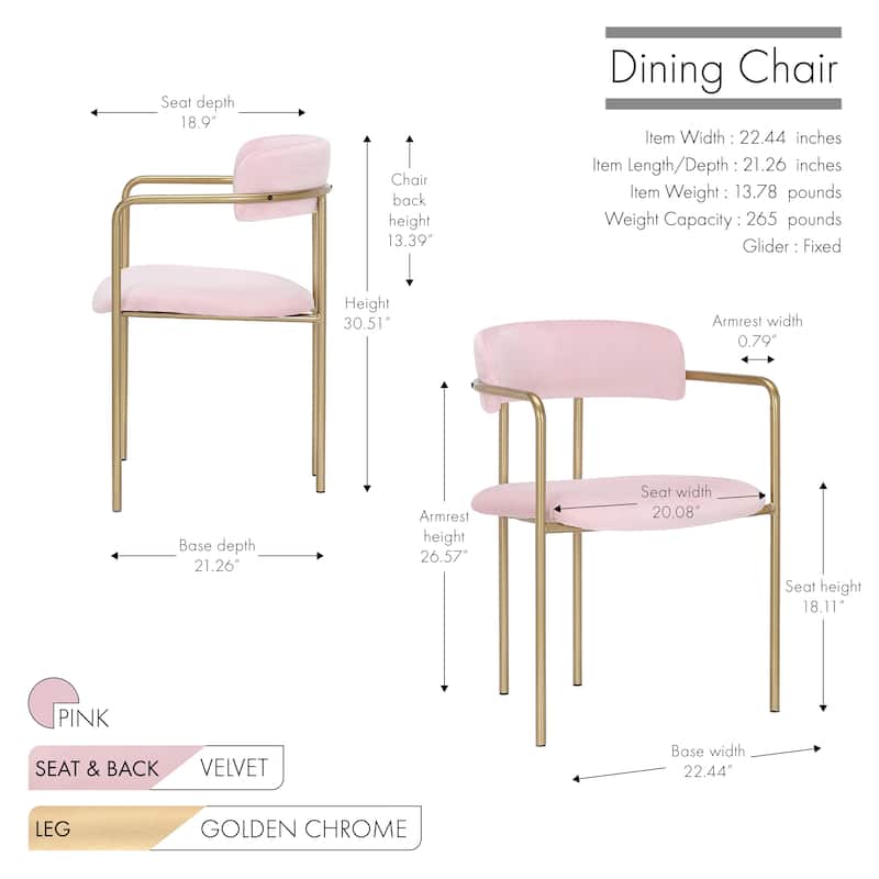Porthos Home Eder Dining Chairs Set of 2, Velvet, Gold Chrome