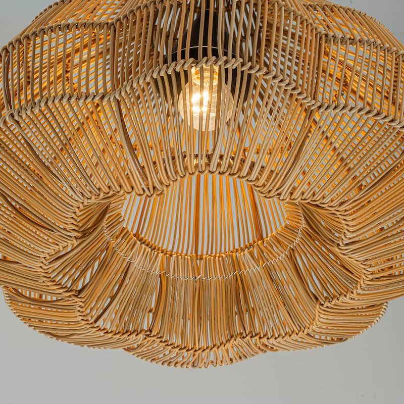 Ciel 1-Light Wicker Outdoor Pendant Light, Coastal Boho Style Scalloped- Handwoven
