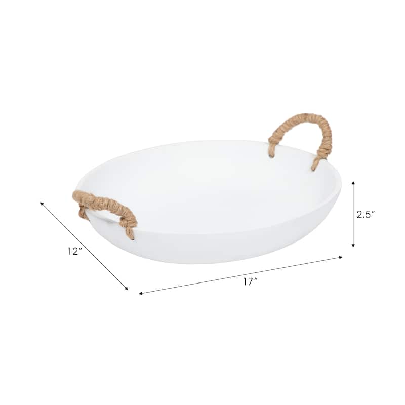 Sagebrook Home 12" Round Solid Color Cement Bowl With Woven Handles