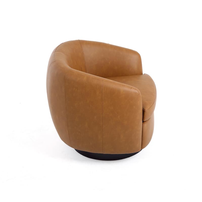 Low Back PU Leather Barrel Chair 360° Swivel Accent Chair for Living Room