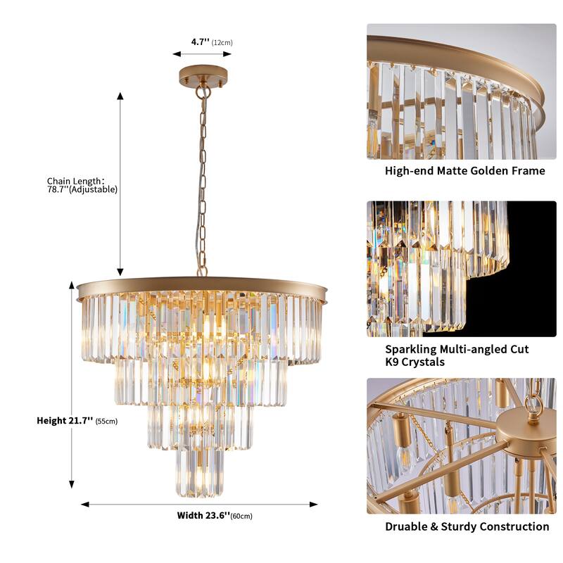 24" Contemporary Crystal Modern Chandeliers Crystal Ceiling Chandelier 4 Tier Golden Chandelier Lighting (Bulbs Not Included)