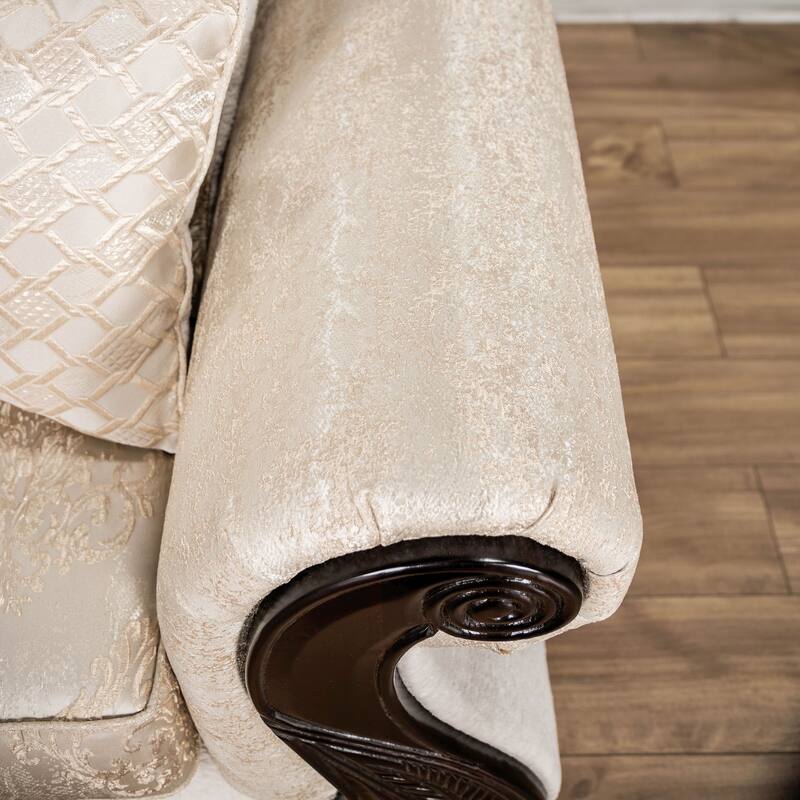 Furniture of America Omira USA Made Traditional 2-Seater Beige and Dark Cherry Loveseat