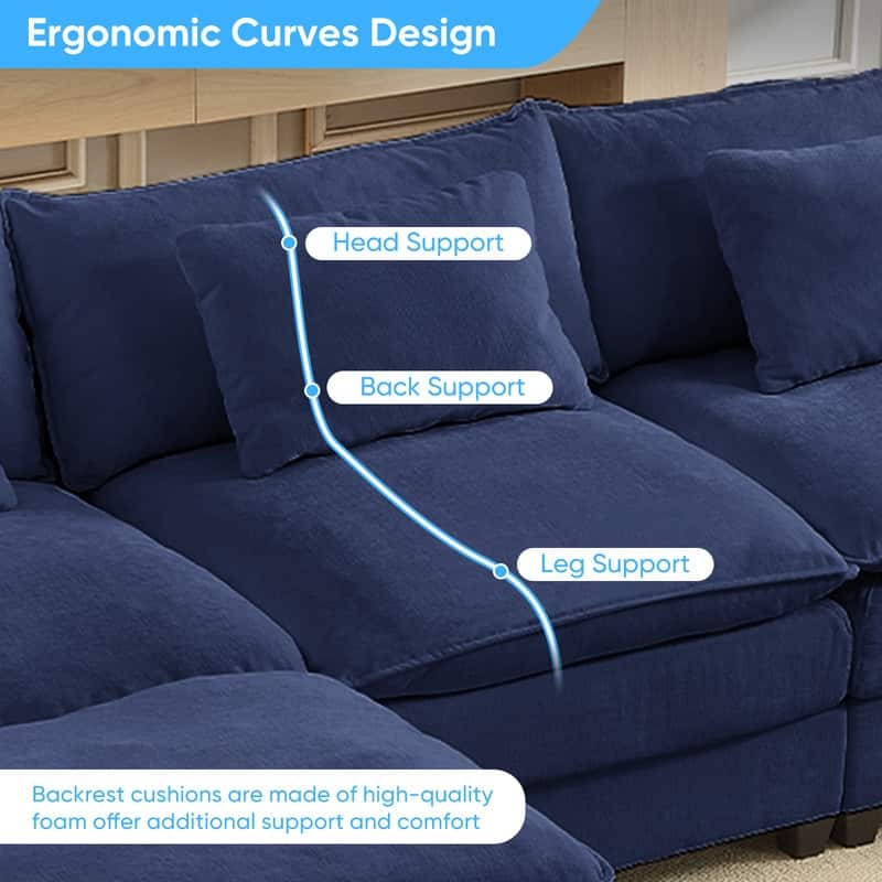 Modern 156''Oversized U-Shaped Modular Sectional Sofa with 2 Ottomans,6-Seat Cloud Couch,Chenille Sofa Sleeper Deep Seat Couches