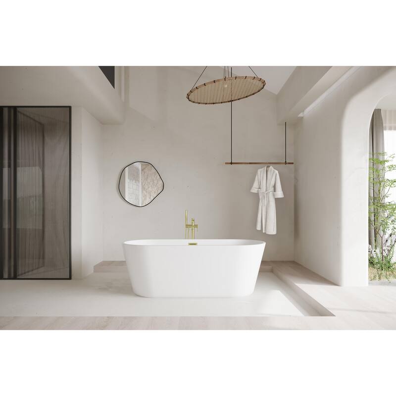 Odell Soaking Bathtub in Glossy White - Glossy White with Brushed Gold Trim - 24"