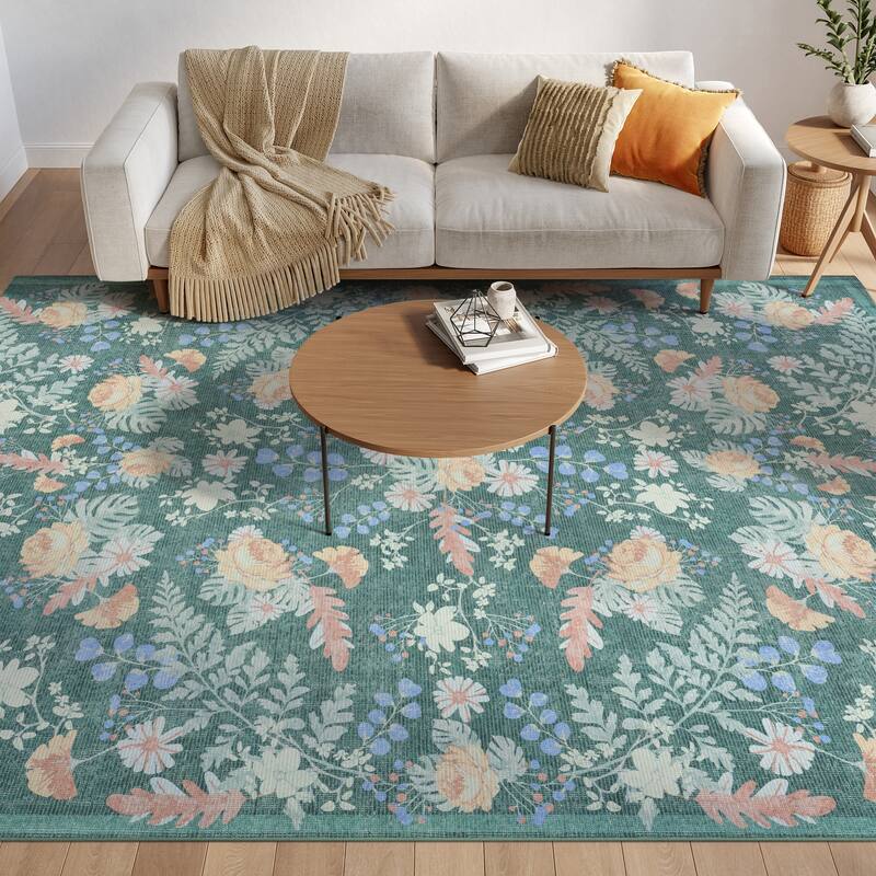 Nourison Botanical Washables Indoor only Floral Patterned Area Rug - Green/Multicolor - 7'6" x 9'10"