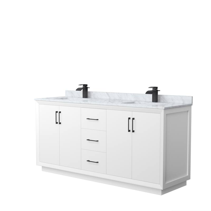Strada 72-Inch Double Vanity Set, Carrara Marble Top - White, Black Trim, Carrara Marble Top