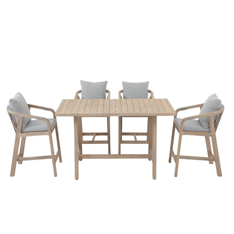 Outdoor Rope Dining Chair and Wood Dining Table Set of 5
