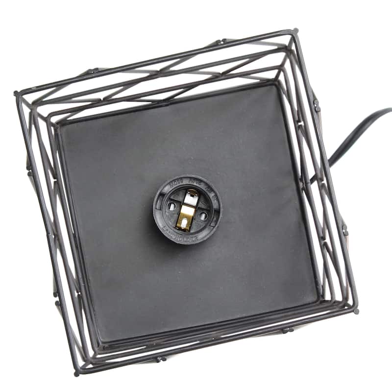 Metal Cage Geometric Table Lamp with Rectangular Shade - 5 x 5 x 10 in. (L x W x H)