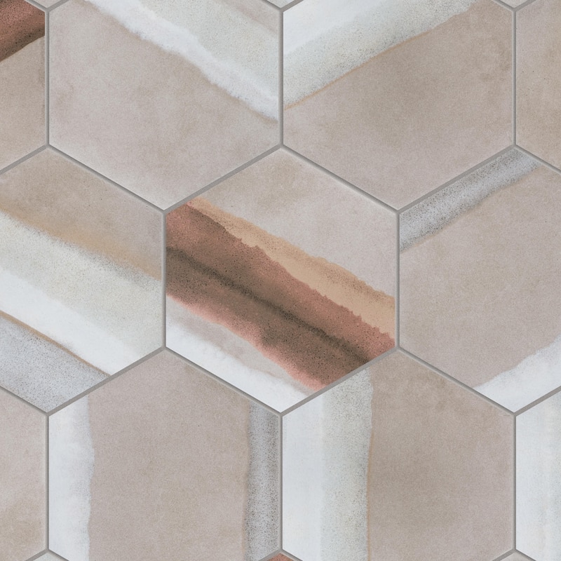 Merola Tile Matter Hex Canvas Taupe Red 7-7/8" x 9" Porcelain Floor and Wall Tile - Case (10 Tiles)