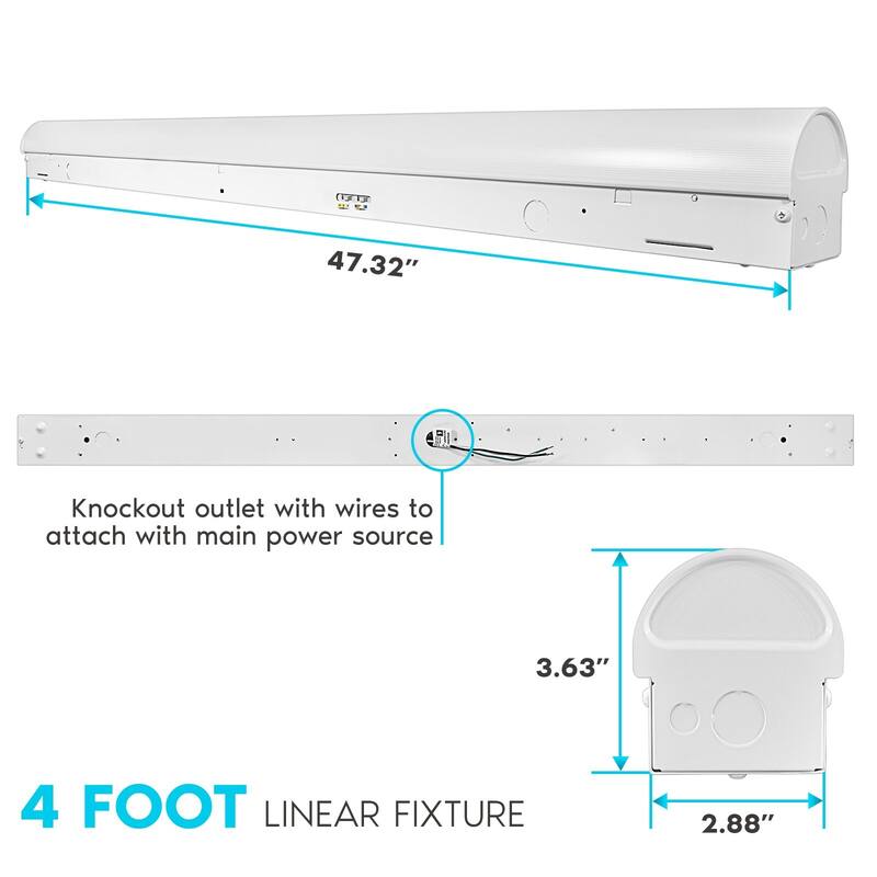 Luxrite 4FT LED Strip Light Fixture, 34W/38W/45W, 5940 Lumens, 3 Color Selectable 3500K-5000K, Dimmable, Damp Rated