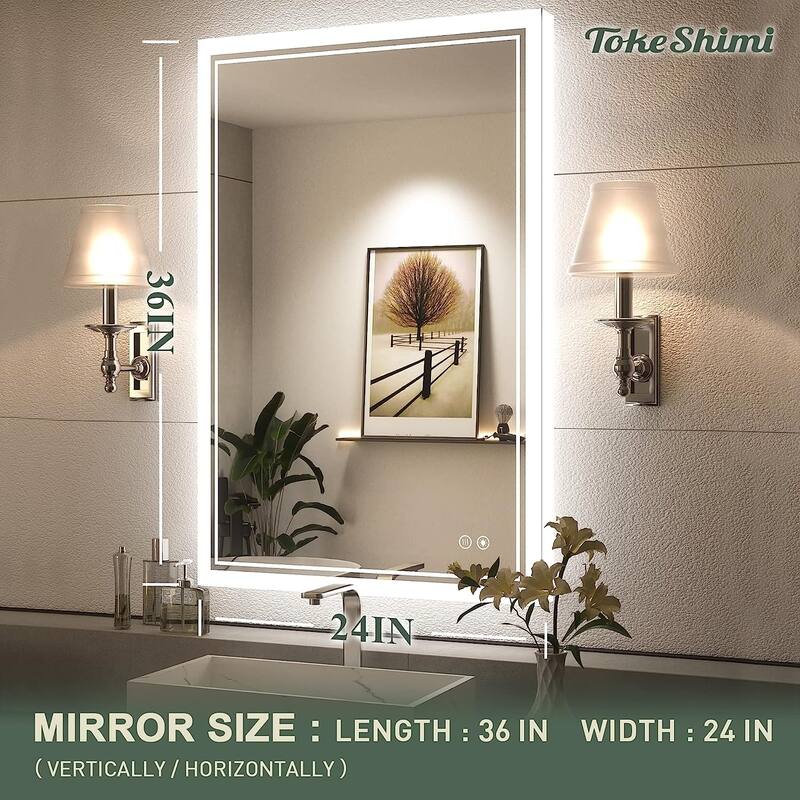 TokeShimi LED Bathroom Vanity Mirror, Anti-Fog Dimmable Wall Mirror