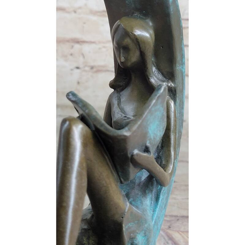 Signed Original Artwork By Collet Girl Reading A Book Bronze Sculpture Figurine
