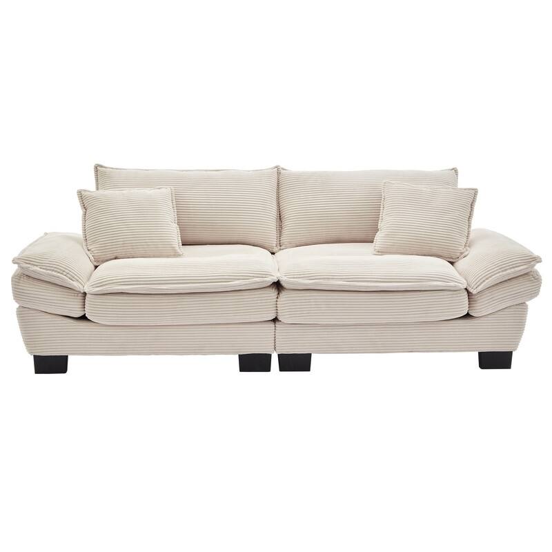 Oversized Corduroy Loveseat Sofa - 84" Wide Deep-Seat Couch with Pillows for Living Room, Apartment, Office