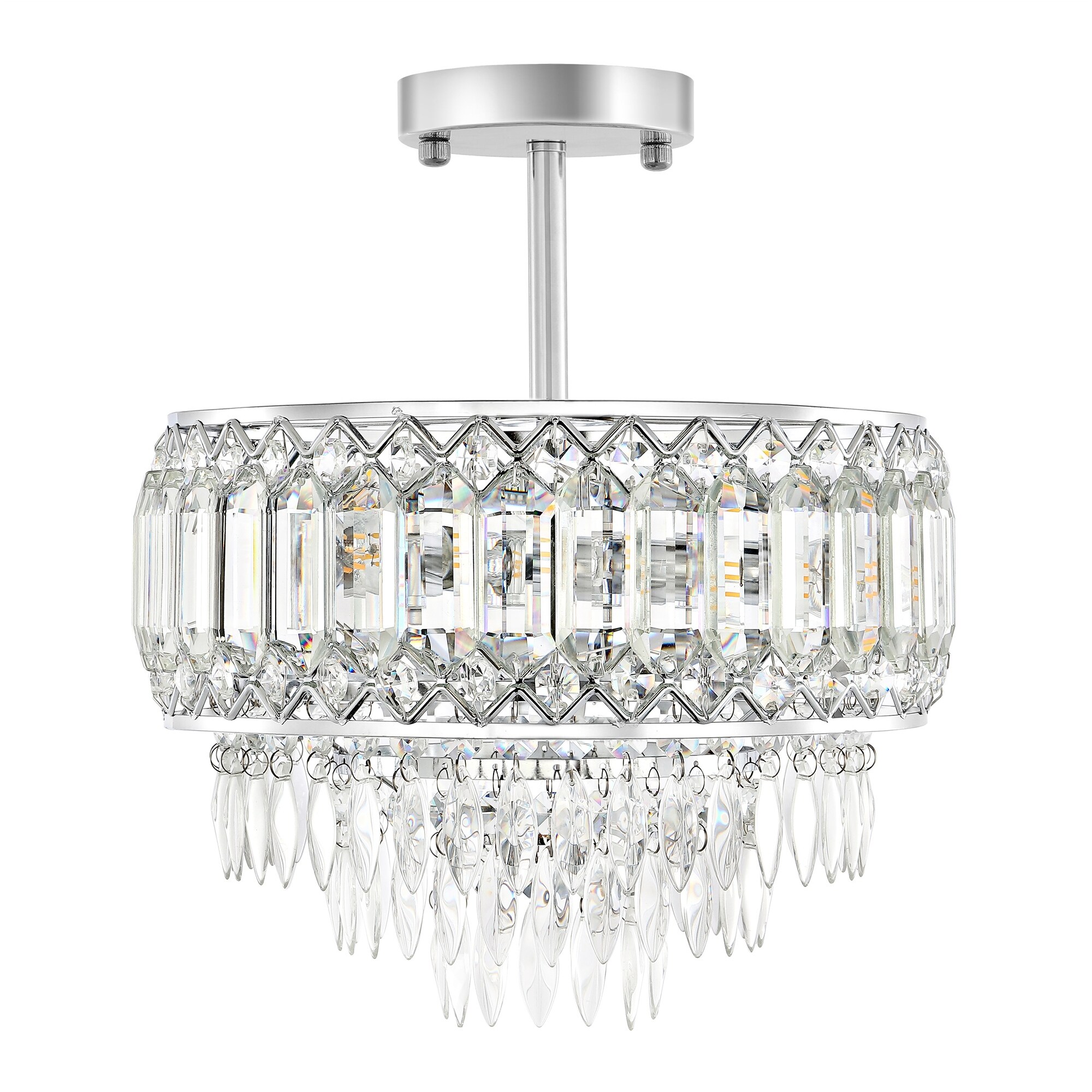 Dimmable Crystal Semi-Flush Mount Ceiling Light with 3 Lights-image