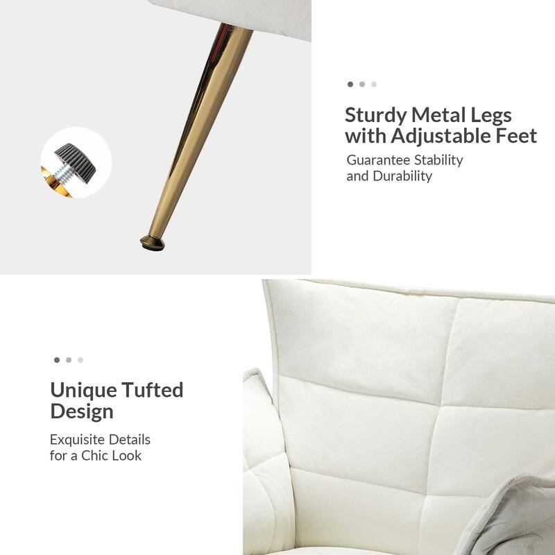 1ida Modern Velvet Tufted Accent Armchair with Gold Metal Legs Set of 2 by HULALA HOME