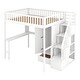 preview thumbnail 9 of 25, Full Size Wood Loft Bed with Bookshelf, Stairs Drawers, Desk and Wardrobe with Top Bunk with Full Length High Guardrails