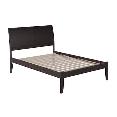 King Platform Bed Walnut Finish - Modern Sleigh Style Bed Frame with Open Footboard