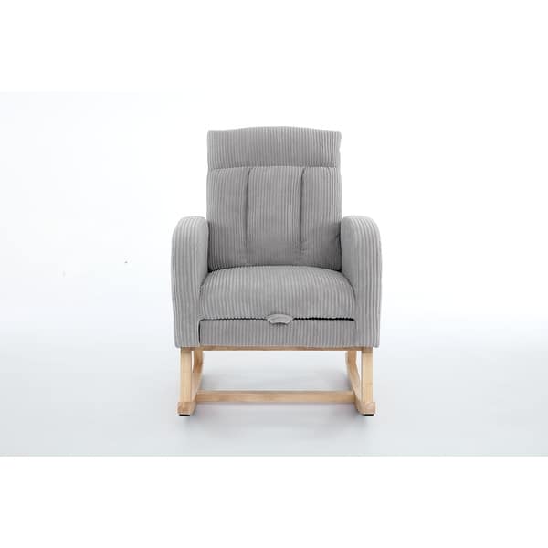 COLAMY Upholstered Rocking Chair — Saucer Glider With Wood Base & Metal Legs, Grey, For Nursery Or Living Room