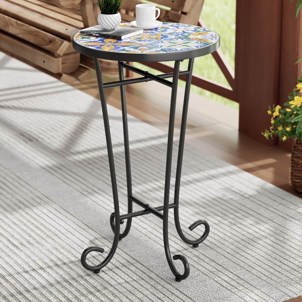 Christopher Knight Home - Camille Ceramic Tile and Iron Outdoor Side Table with French Country Charm