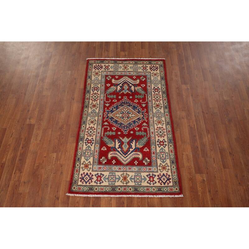 Oriental Red Kazak Accent Rug Hand-Knotted Wool Carpet - 3'0" x 5'1"