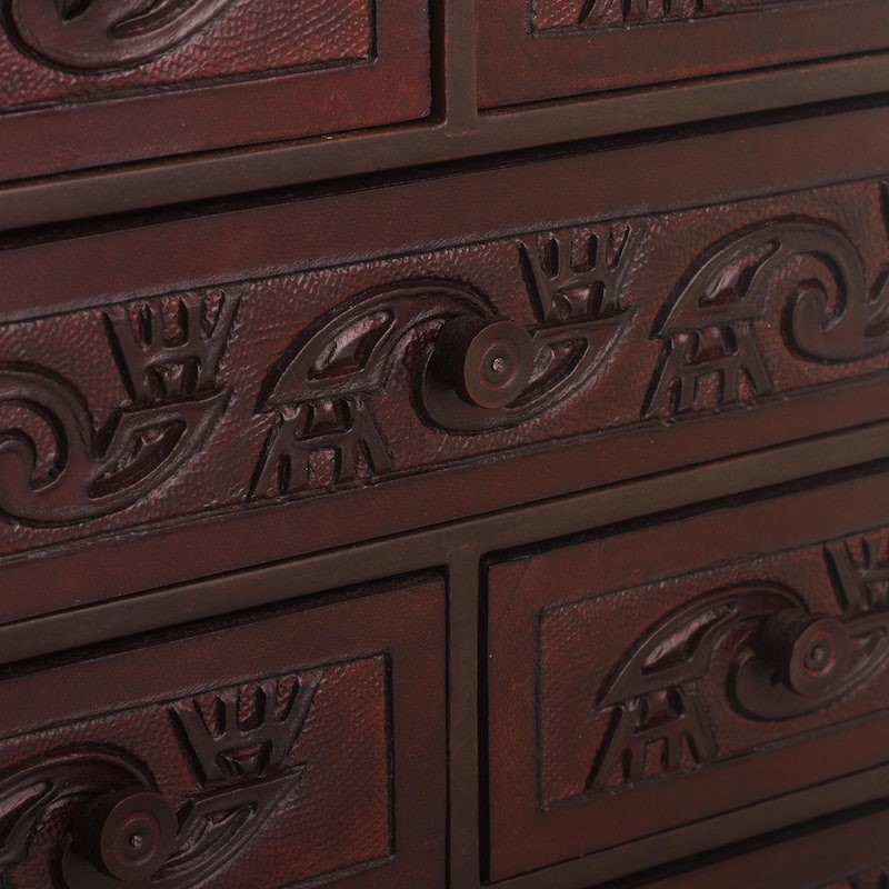 Novica Handmade Sun God Wiracocha Cedar Wood And Leather Jewelry Box