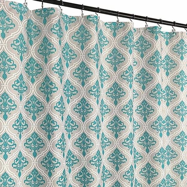Aqua Grey White Fabric Shower Curtain Decorative Floral Paisley Damask Design N 
