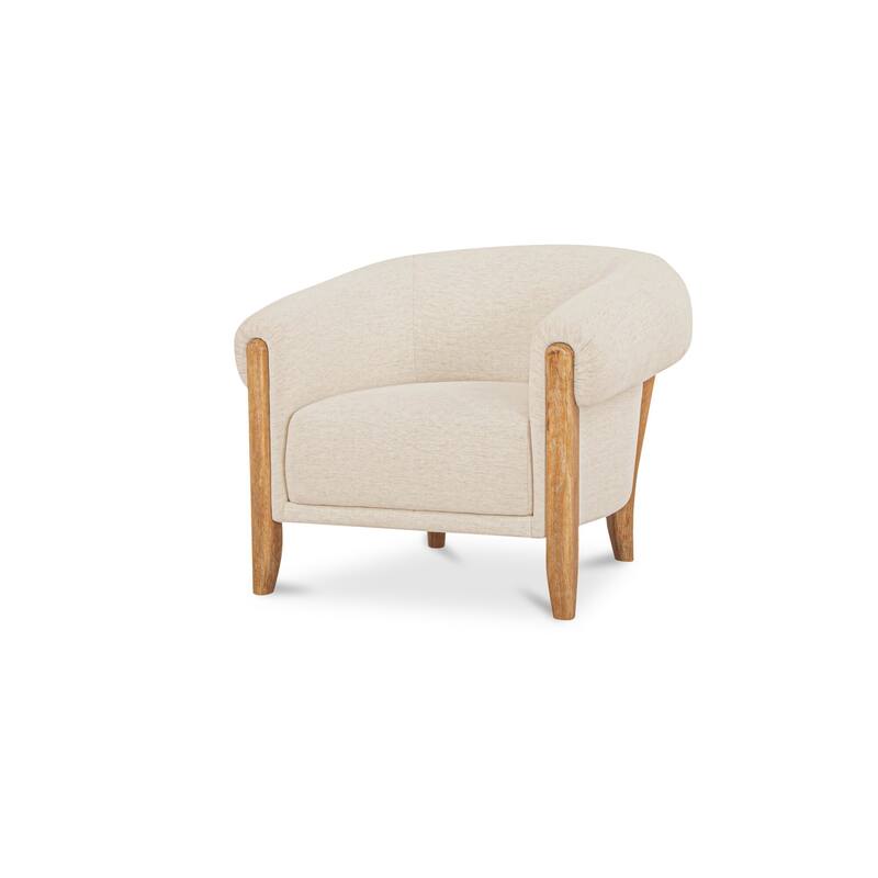 NADAAL STUDIOS Neris Accent Chair, Tub Style with Fold-Over Back and Wire-Brushed Wood Legs, Oat