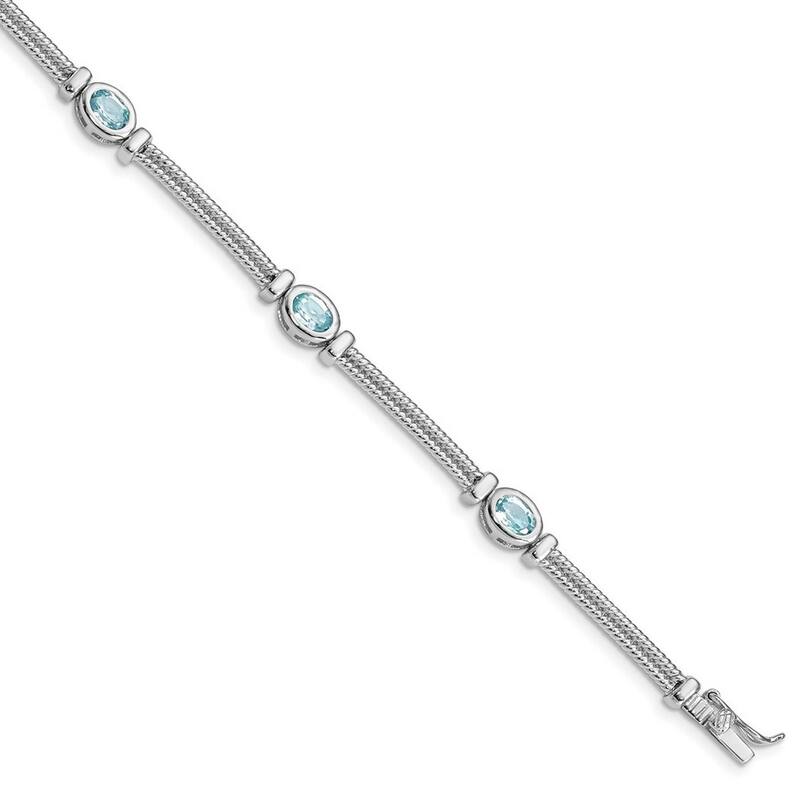 Curata 925 Sterling Silver Textured Polished Box Catch Closure Blue Topaz Bracelet 7 Inch Box Clasp