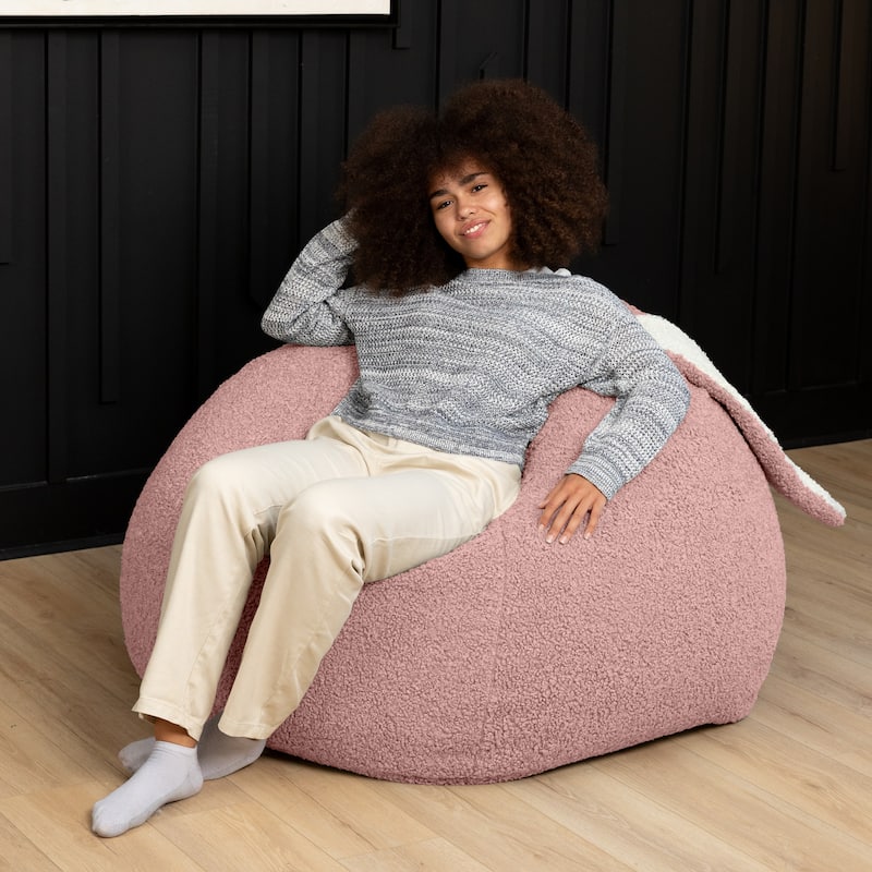 Raven-Symoné Home HopSeat Bunny - Oval Shaped Large Bean Bag Chair with Ears, Ultra Soft Shearling