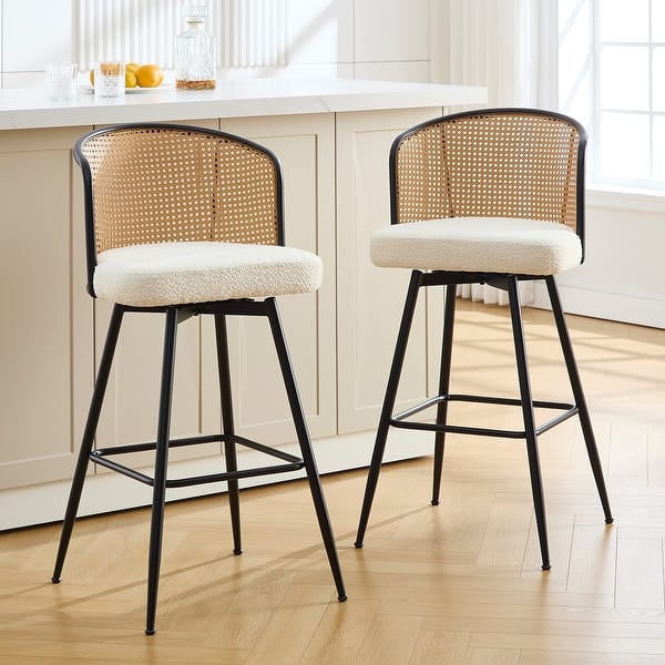 slide 2 of 17, 26"/29" Upholstered Swivel Bar Stool /Counter Stools Set of 2/3/4 Set of 2 - Fabric-White - Counter Height