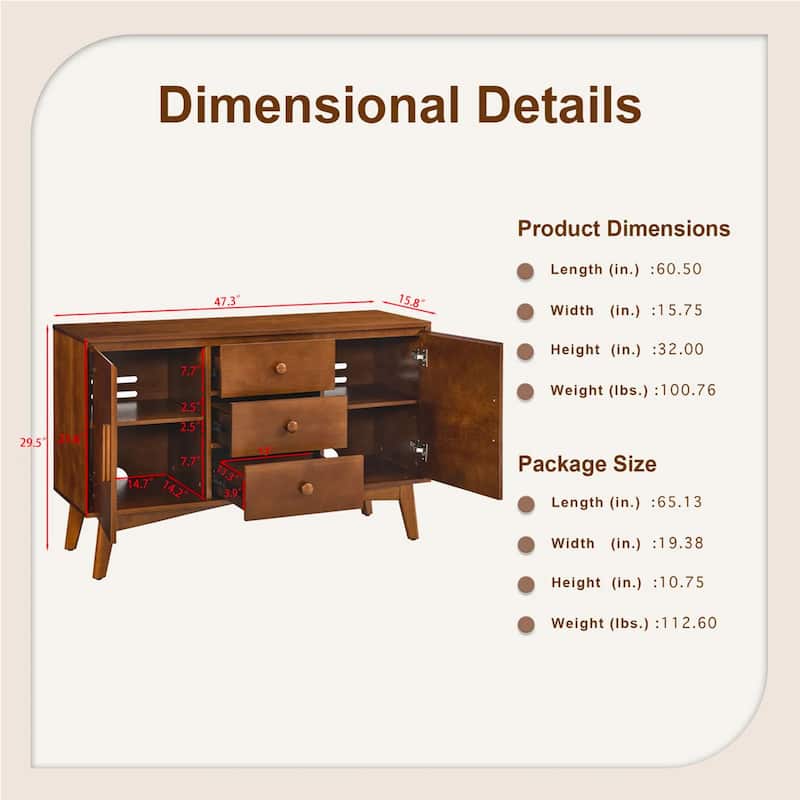 47.3" Sideboard Buffet Cabinet with 2 Doors and 3 Drawers - 47.25'' x 15.75'' x 29.5''