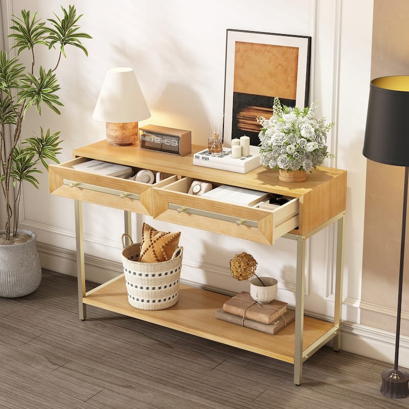 Entryway Console Table with Two Drawers,Natural