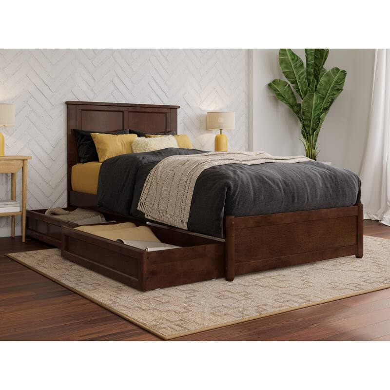 Felicity Platform Bed with Panel Footboard and Storage Drawers - Walnut - Twin XL