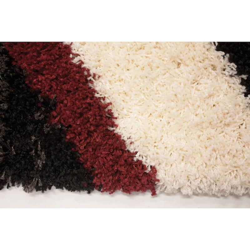 Shag Collection - Red/Grey/Black/White Circles Rug - 6'7" x 9'6"