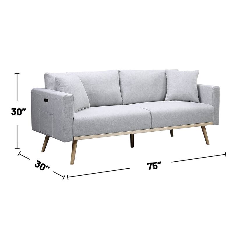 2 Piece Linen Fabric Living Room Set with USB Charging Ports and 4 Pillows