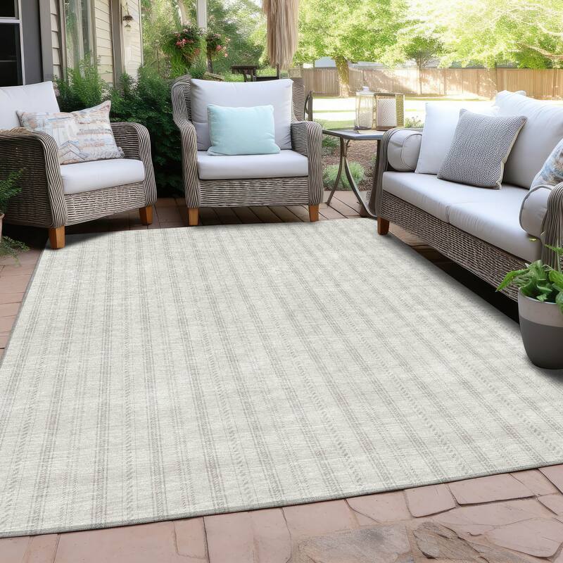 Machine Washable Indoor/ Outdoor Chantille Stripe Twist Rug - Ivory - 9' x 12'