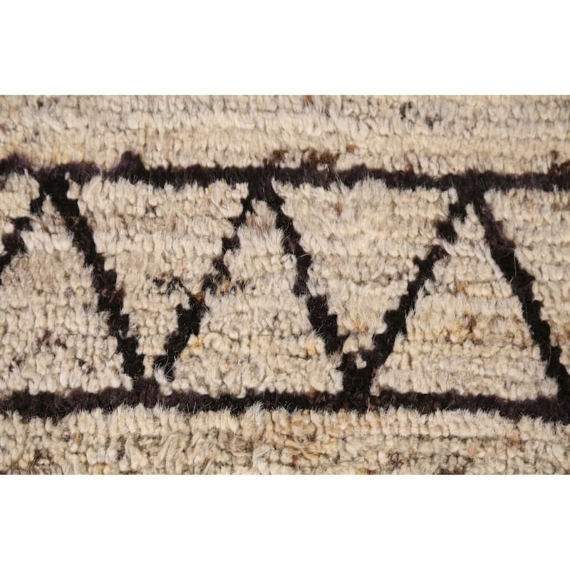 Geometric Grey Moroccan Oriental Area Rug Hand-Knotted Wool Carpet - 6'11" x 9'7"